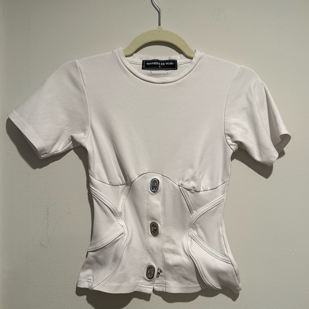 Maniere De Vior White short sleeve corset top